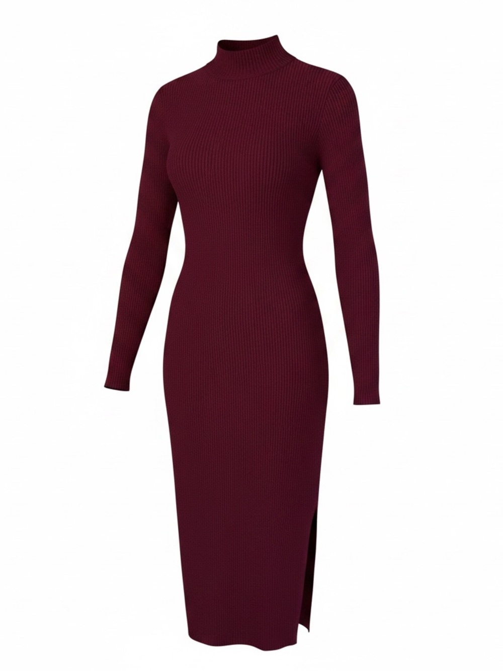 Ribbed Mock Neck Bodycon Midi Dress in Wine - NWT